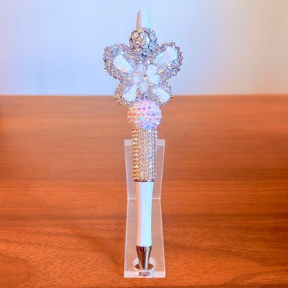 White Rhinestone Butterfly Beaded Pen - Sparkly Desk Accessory