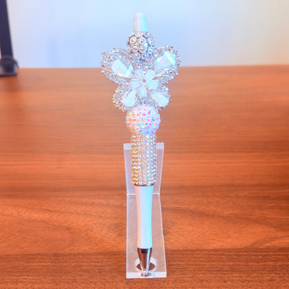 White Rhinestone Butterfly Beaded Pen - Sparkly Desk Accessory