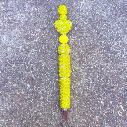 Yellow Rhinestone Bling Beaded Pen - Glam Stationery