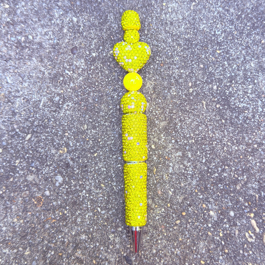 Yellow Rhinestone Bling Beaded Pen - Glam Stationery