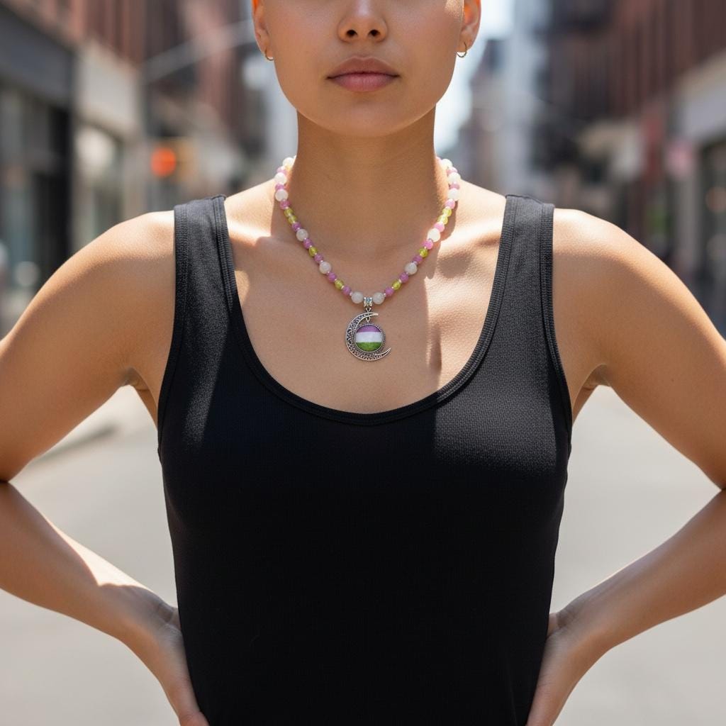Gender Queer Pride Necklace - LGBTQIA+ Jade Handmade Beaded Necklace - Statement Piece