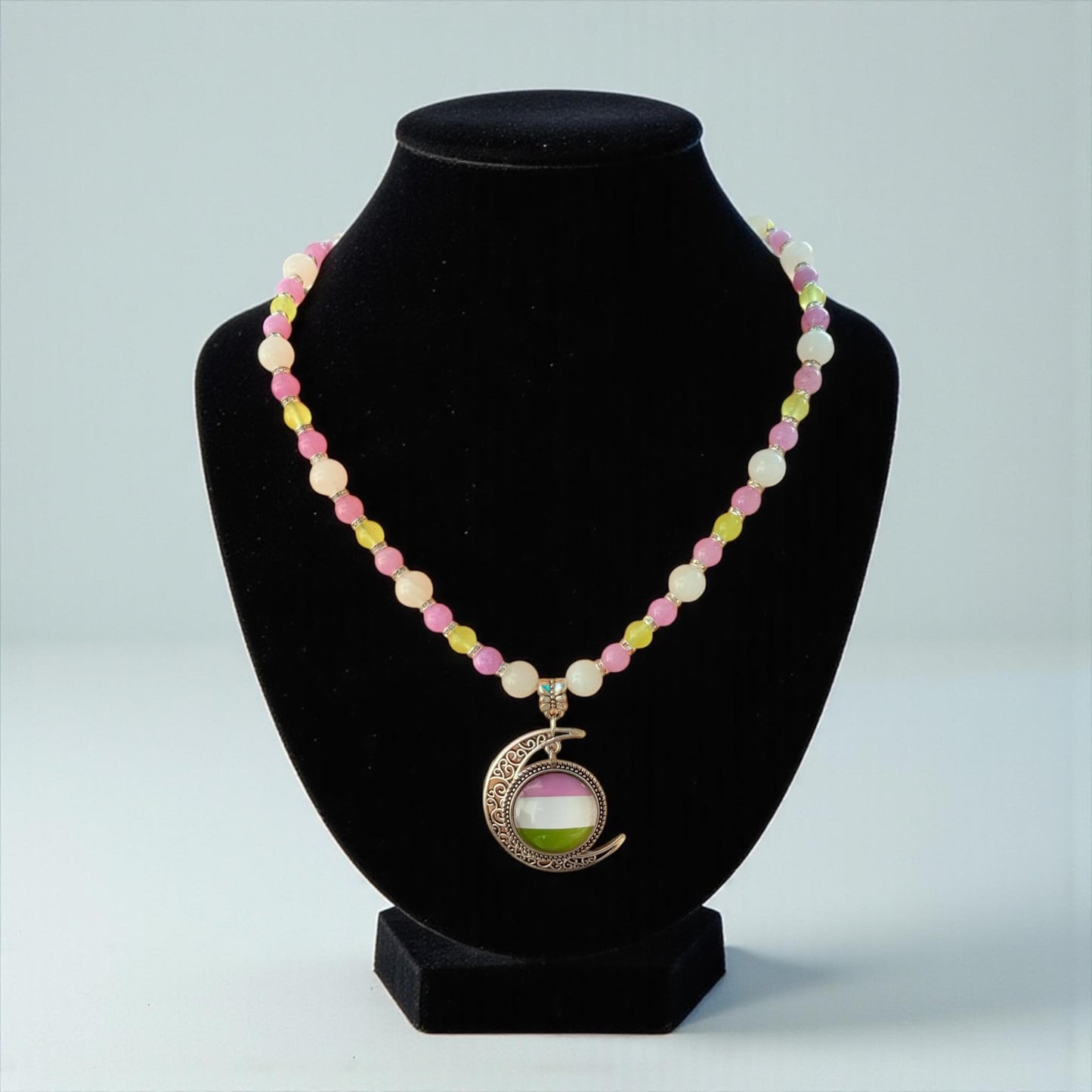 Gender Queer Pride Necklace - LGBTQIA+ Jade Handmade Beaded Necklace - Statement Piece