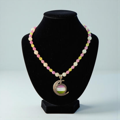 Gender Queer Pride Necklace - LGBTQIA+ Jade Handmade Beaded Necklace - Statement Piece