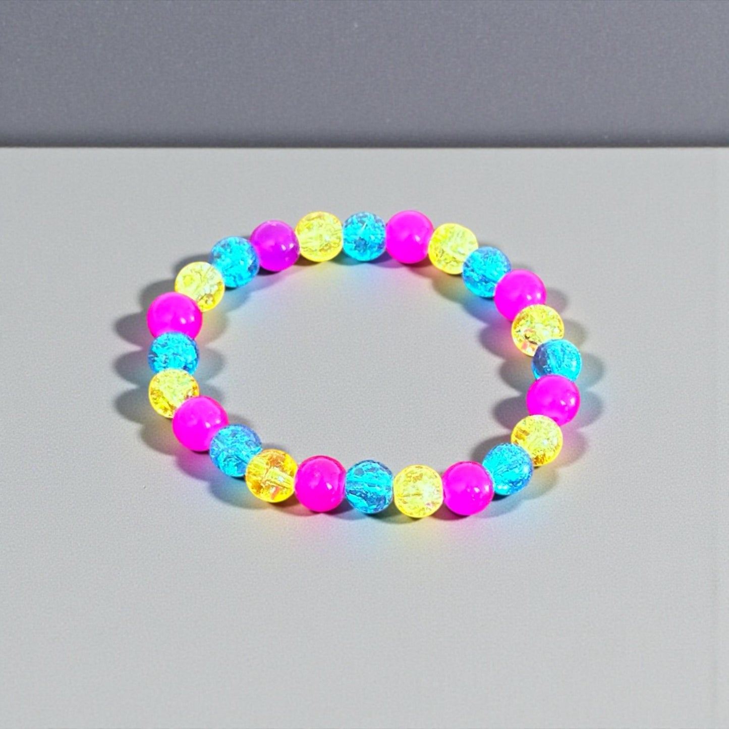 Pansexual Pride Beaded Bracelet – LGBTQIA+ Handmade Crackle Glass Jewelry