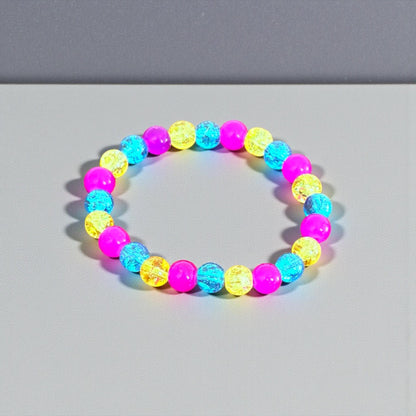 Pansexual Pride Beaded Bracelet – LGBTQIA+ Handmade Crackle Glass Jewelry