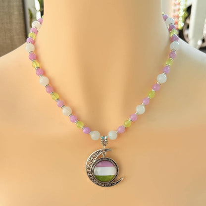 Gender Queer Pride Necklace - LGBTQIA+ Jade Handmade Beaded Necklace - Statement Piece