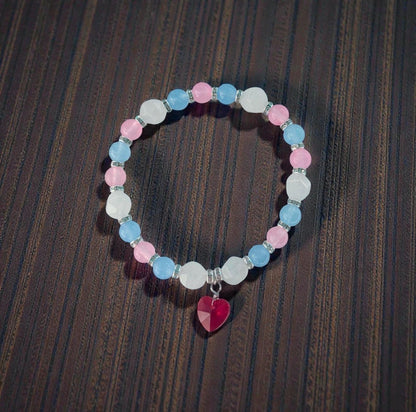 Ageplay Pride Piece - Jade Beaded Stretch Bracelet with Glass Heart Charm - LGBTQIA+