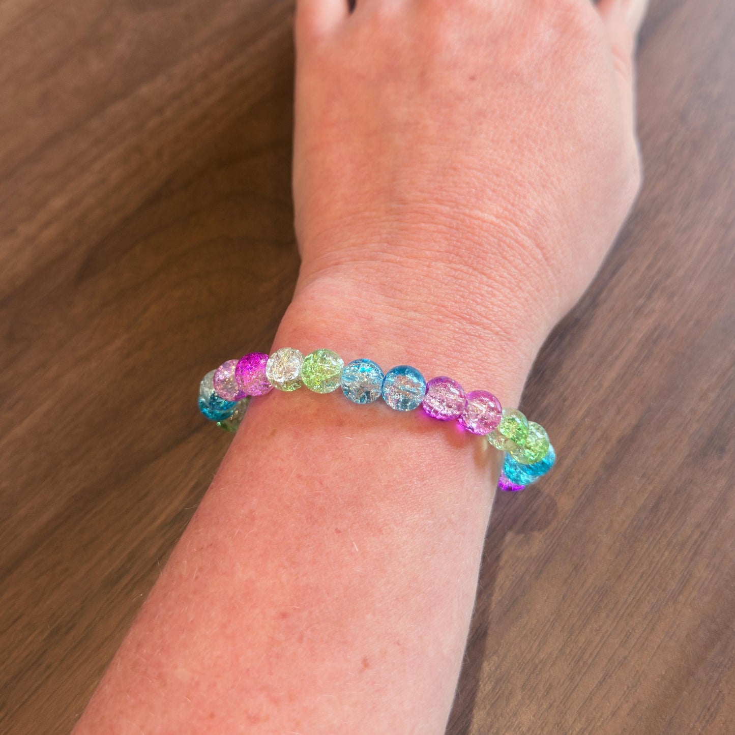 Polysexual Pride Bracelet - Glass Bead Stretch Cord LGBTQIA+ Statement Piece