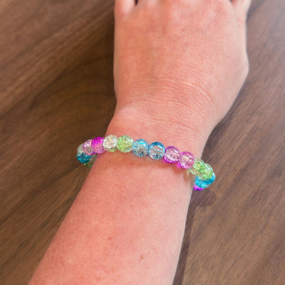 Polysexual Pride Bracelet - Glass Bead Stretch Cord LGBTQIA+ Statement Piece