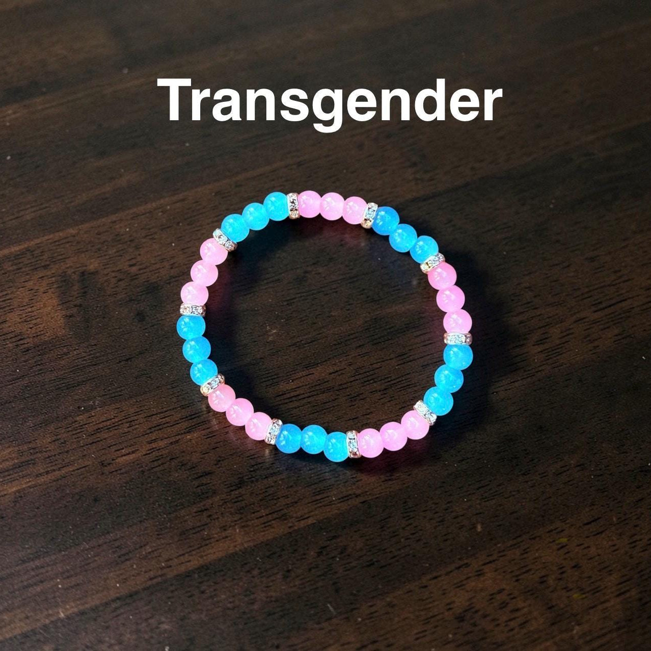 Transgender Pride Glass Beaded Stretch Bracelet – Sparkling Rhinestone Accents