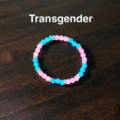 Transgender Pride Glass Beaded Stretch Bracelet – Sparkling Rhinestone Accents