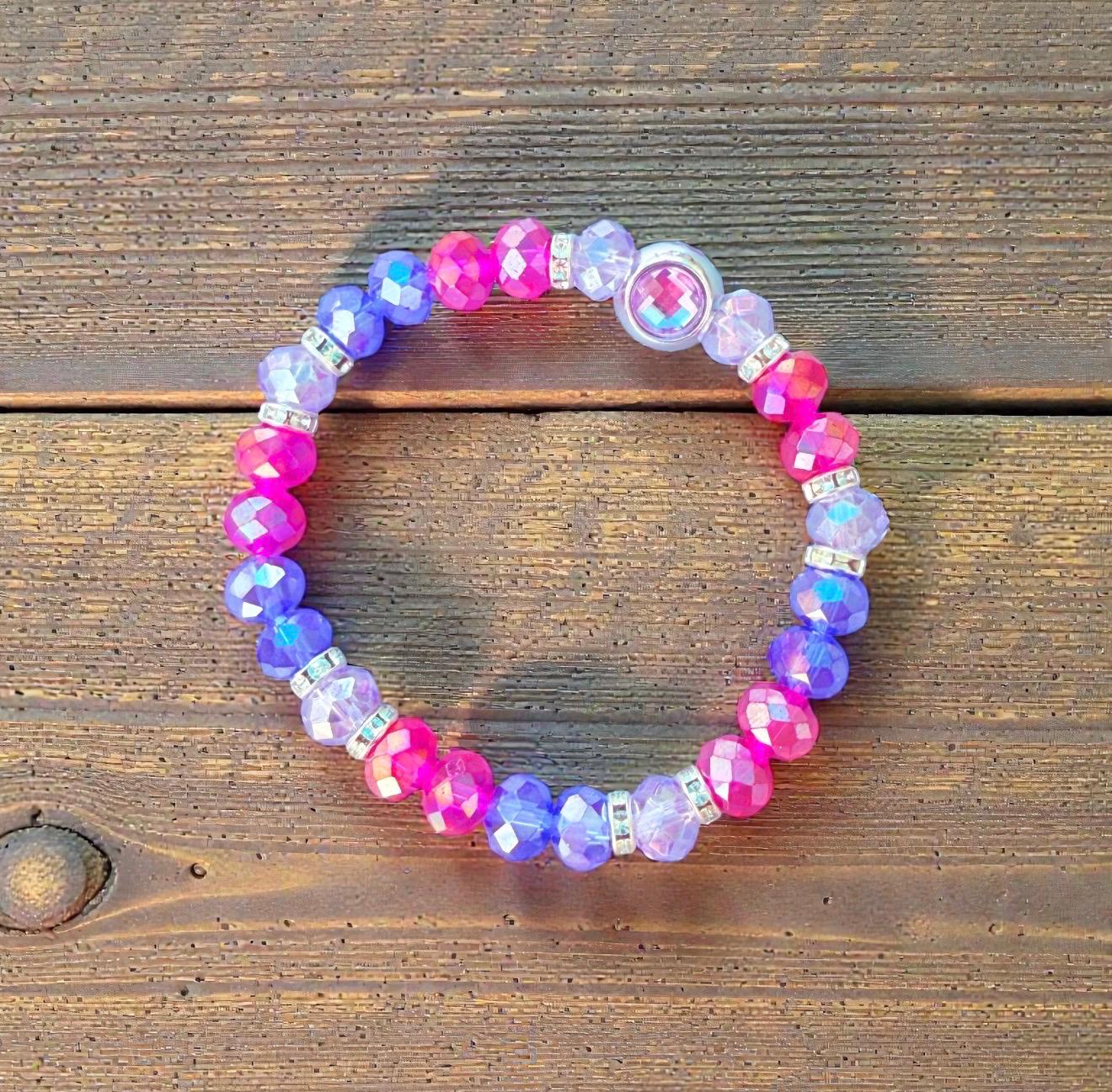 Bisexual Pride Piece - Glass Faceted Beaded Stretch Bracelet LGBTQIA+