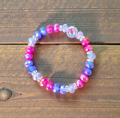 Bisexual Pride Piece - Glass Faceted Beaded Stretch Bracelet LGBTQIA+