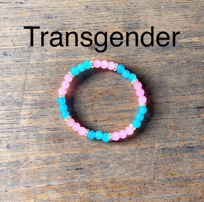 Transgender Pride Glass Beaded Stretch Bracelet – Sparkling Rhinestone Accents