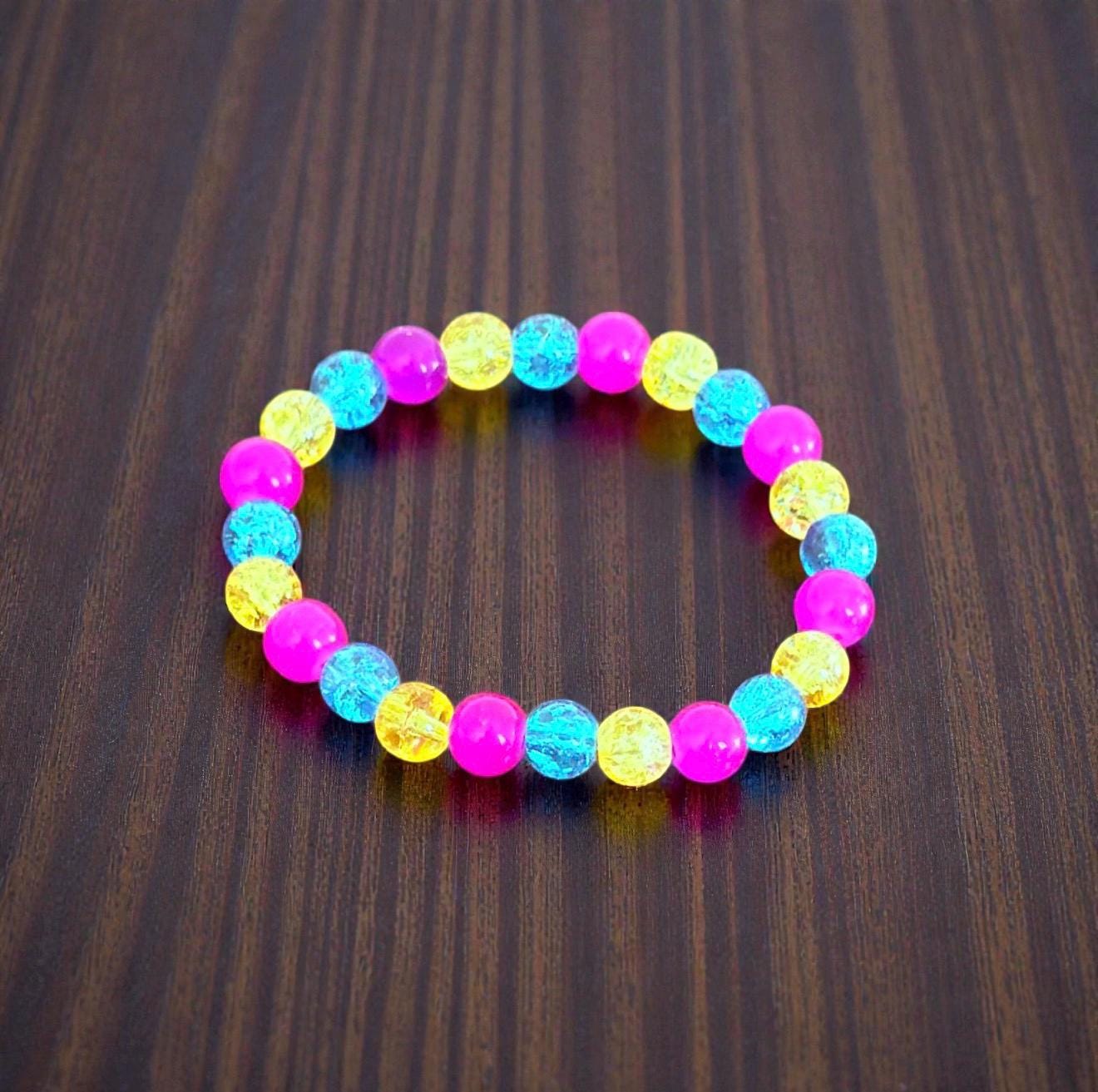 Pansexual Pride Beaded Bracelet – LGBTQIA+ Handmade Crackle Glass Jewelry