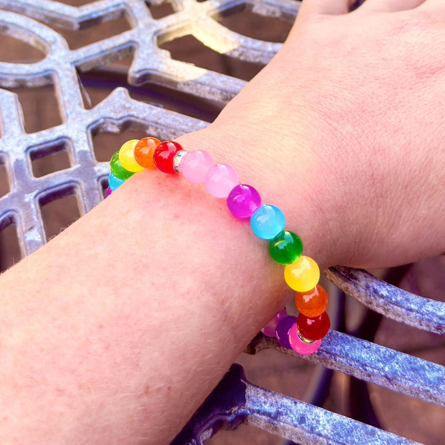 Rainbow Pride LGBTQIA+ Glass Beaded Stretch Bracelet