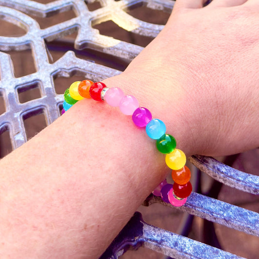 Rainbow Pride LGBTQIA+ Glass Beaded Stretch Bracelet