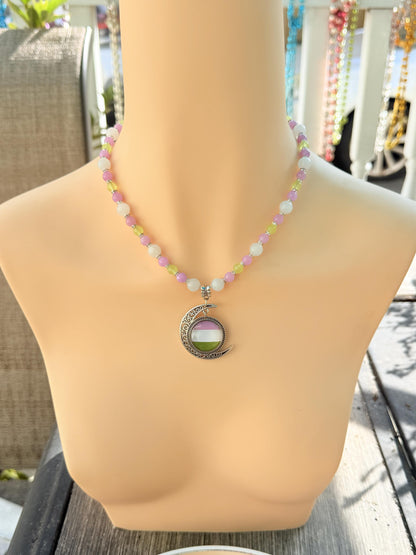 Gender Queer Pride Necklace - LGBTQIA+ Jade Handmade Beaded Necklace - Statement Piece