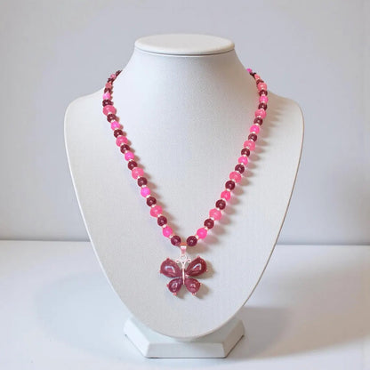 Amethyst Butterfly Pendant - Gemstone Beaded Necklace