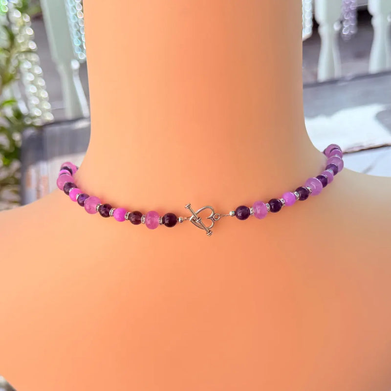 Amethyst Butterfly Pendant - Gemstone Beaded Necklace