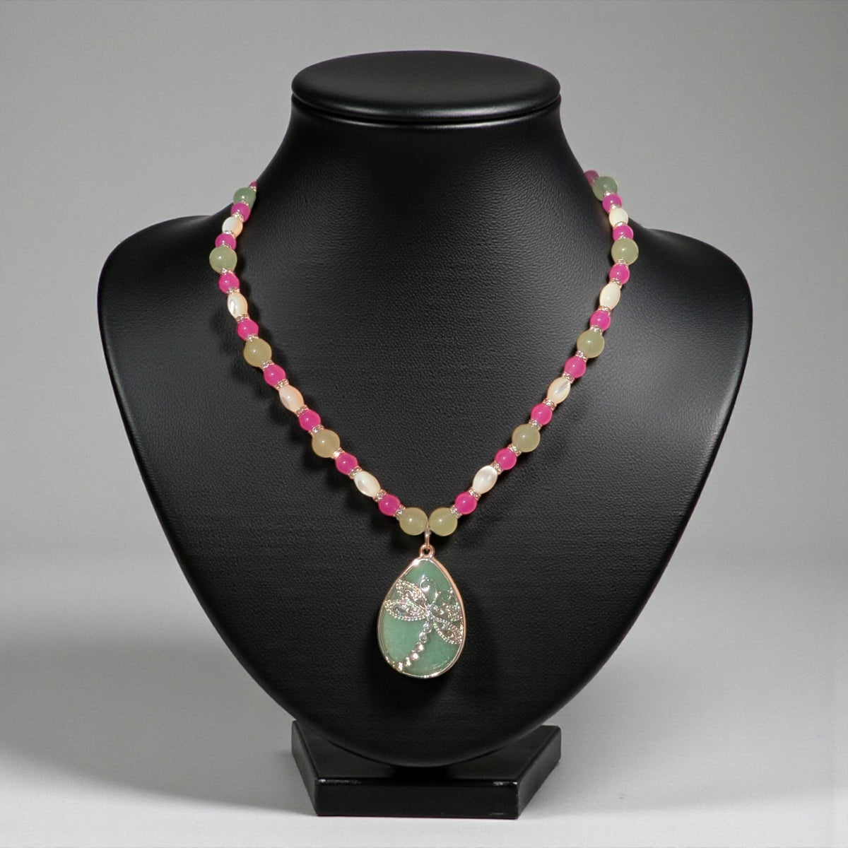 Aventurine Stone Dragonfly Pendant Beaded Gemstone Necklace