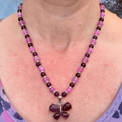 Amethyst Butterfly Pendant Necklace – Purple Gemstone Beaded Necklace