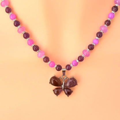 Amethyst Butterfly Pendant Necklace – Purple Gemstone Beaded Necklace