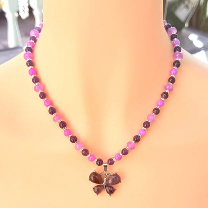 Amethyst Butterfly Pendant Necklace – Purple Gemstone Beaded Necklace