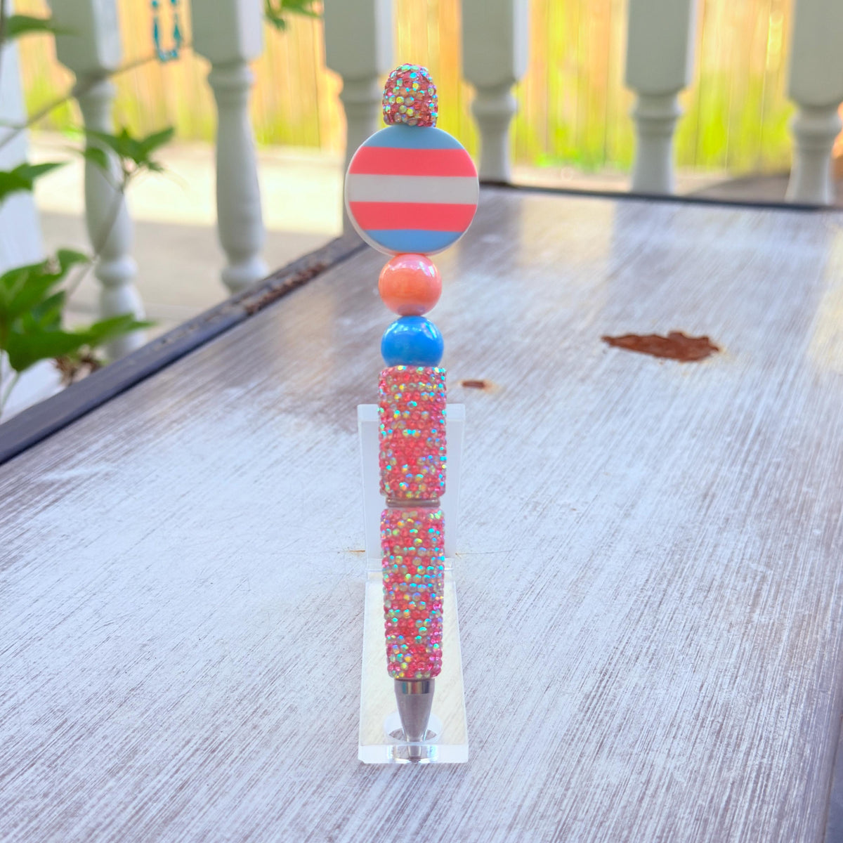 Trans Pride Beaded Pen | Super Sparkly Retractable Pen