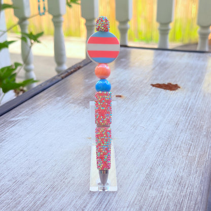 Trans Pride Beaded Pen | Super Sparkly Retractable Pen
