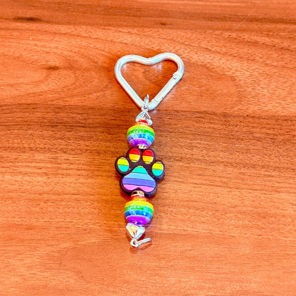 Rainbow Paw Beaded Keychain