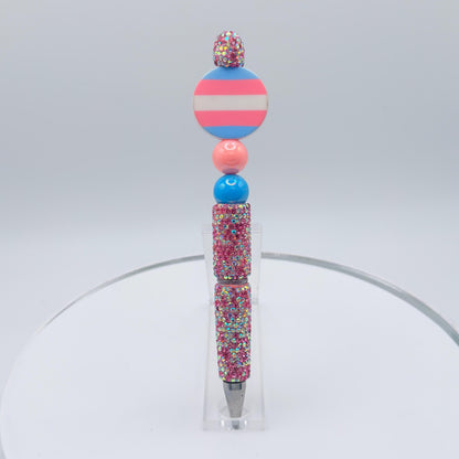Trans Pride Beaded Pen | Super Sparkly Retractable Pen