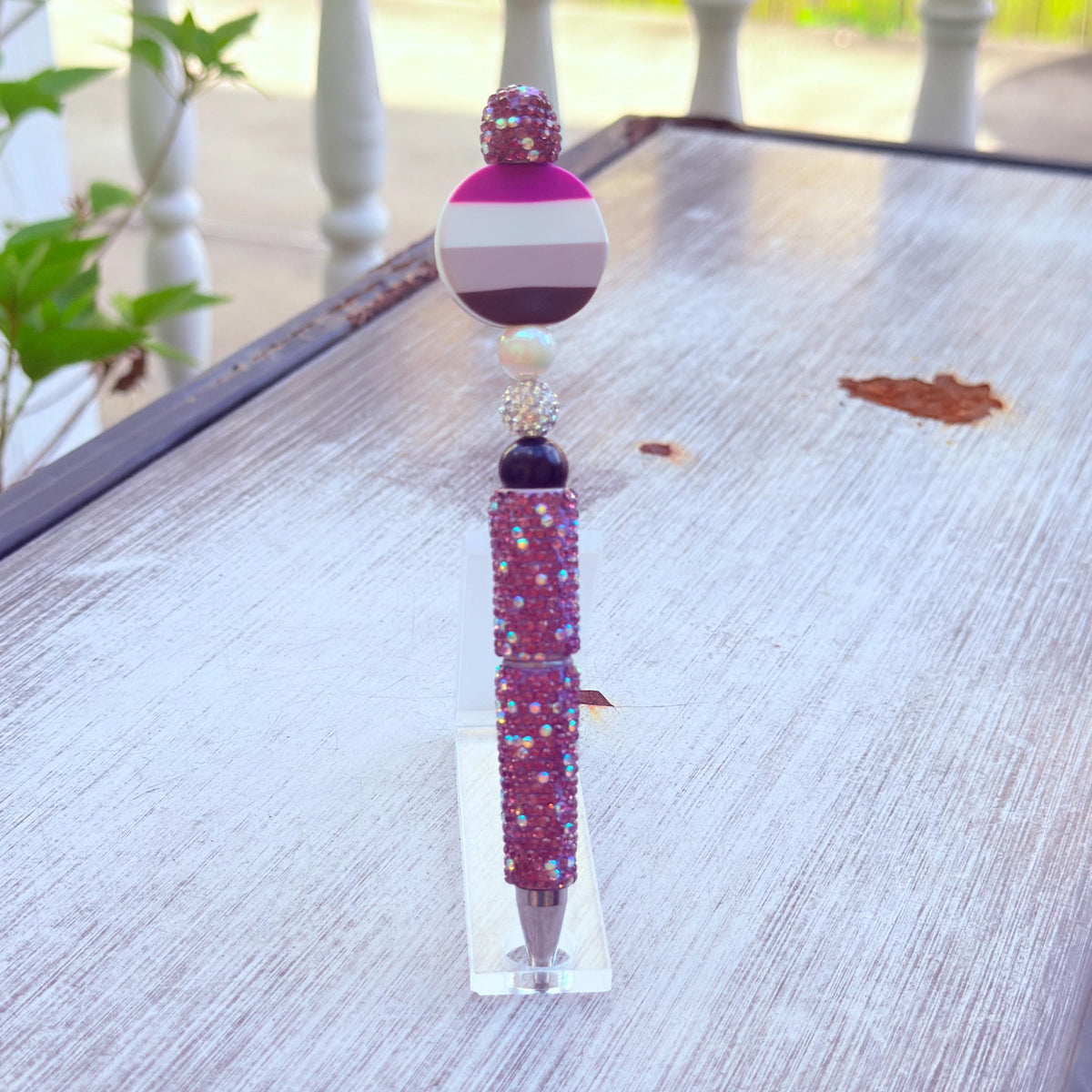 Asexual Pride Beaded Pen | Super Sparkly Retractable Pen