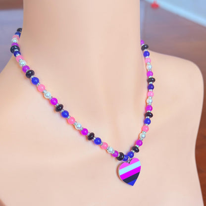 Genderfluid Pride Heart Gemstone LGBTQ Necklace