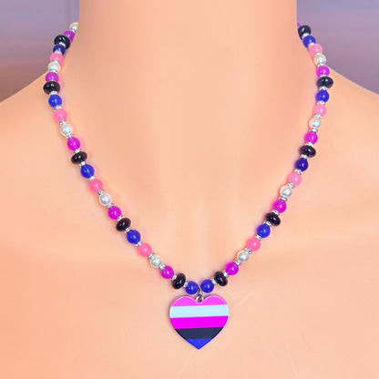 Genderfluid Pride Heart Gemstone LGBTQ Necklace