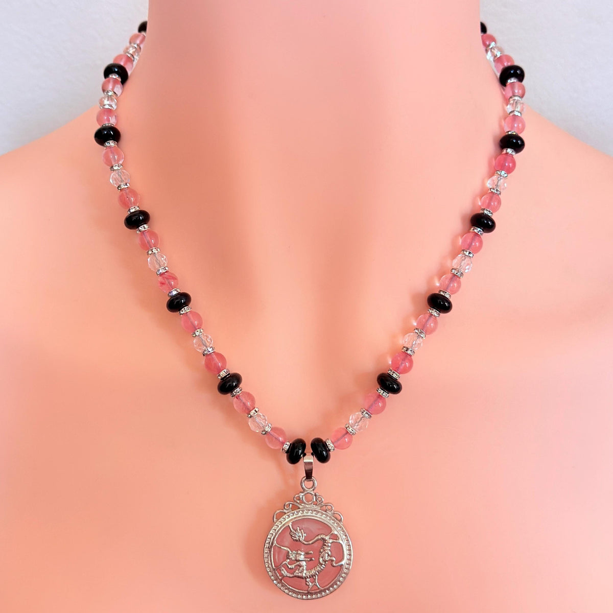 Dragon Pendant Quartz Stone Gemstone Beaded Necklace