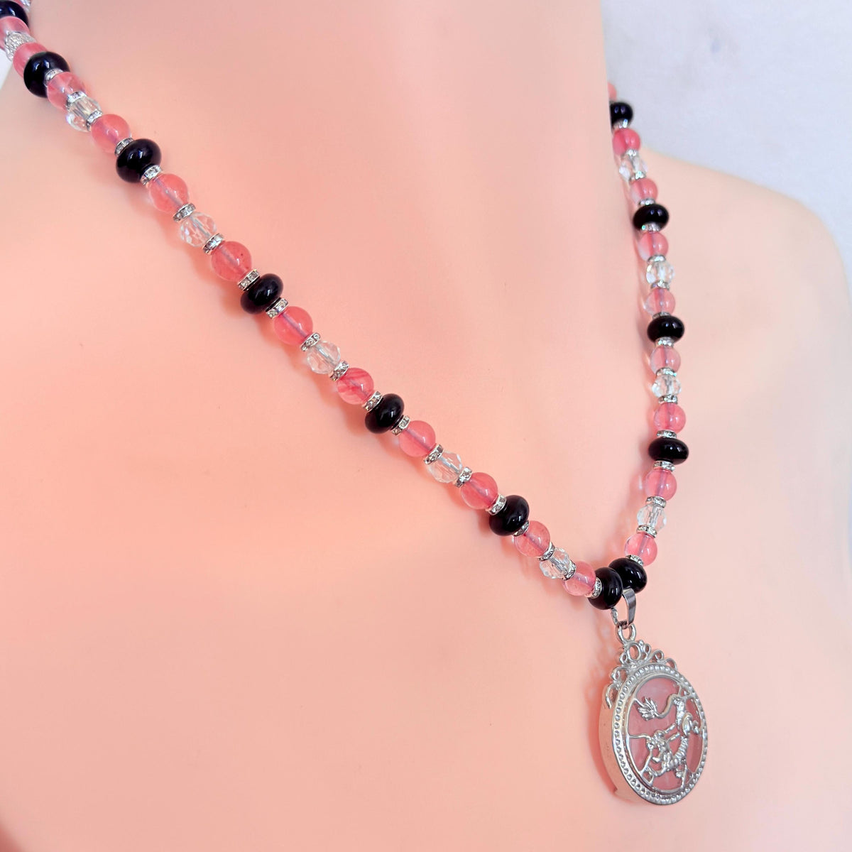 Dragon Pendant Quartz Stone Gemstone Beaded Necklace