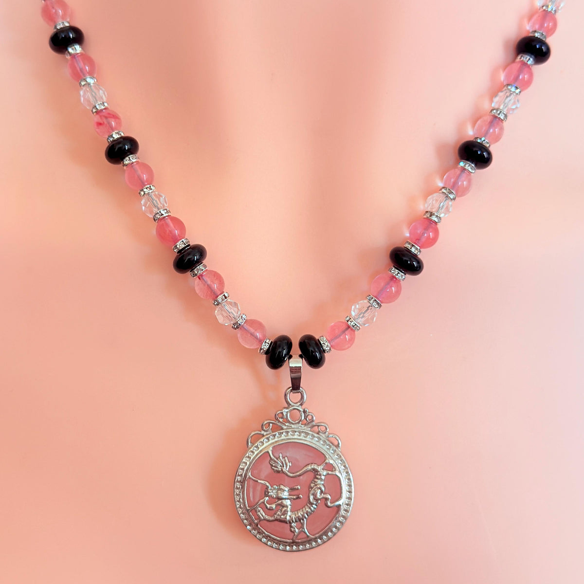 Dragon Pendant Quartz Stone Gemstone Beaded Necklace