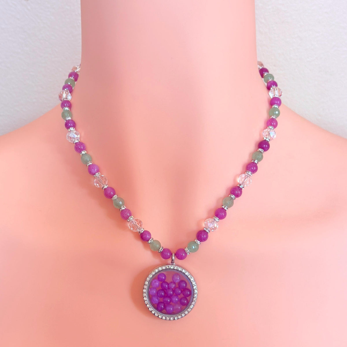 Floating Locket Gemstone Beaded Necklace