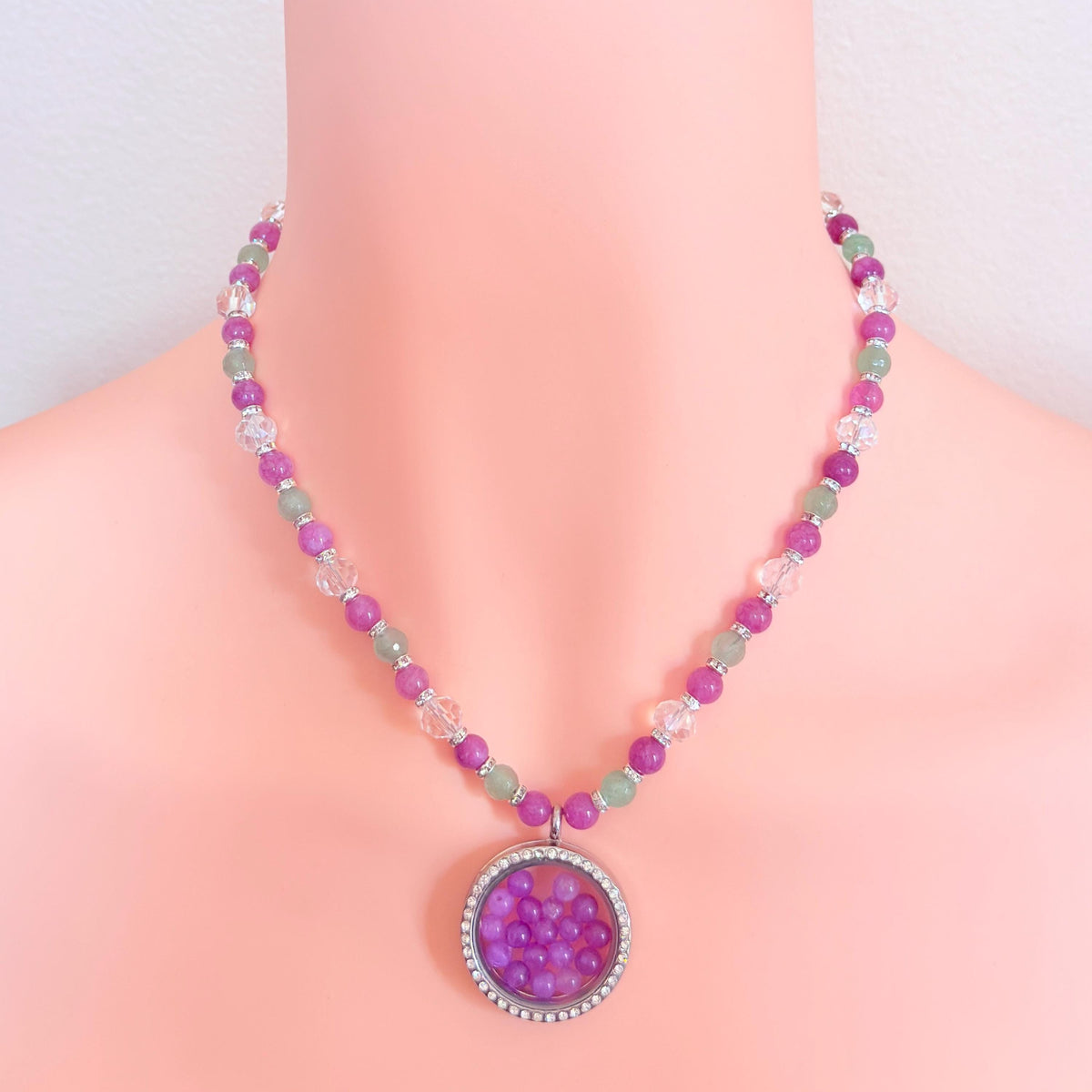 Floating Locket Gemstone Beaded Necklace
