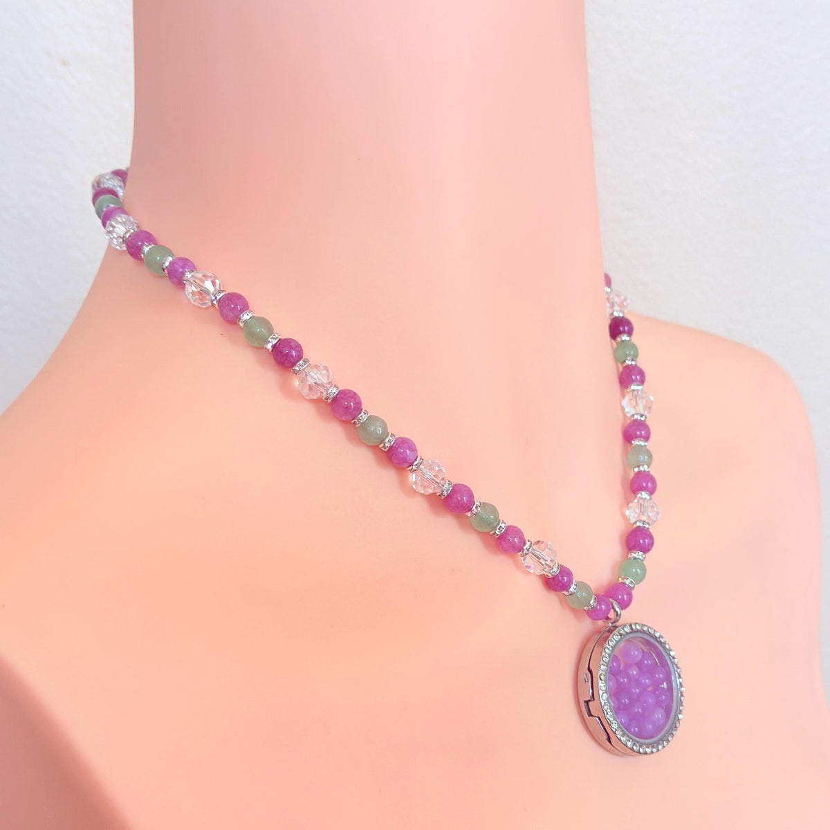 Floating Locket Gemstone Beaded Necklace