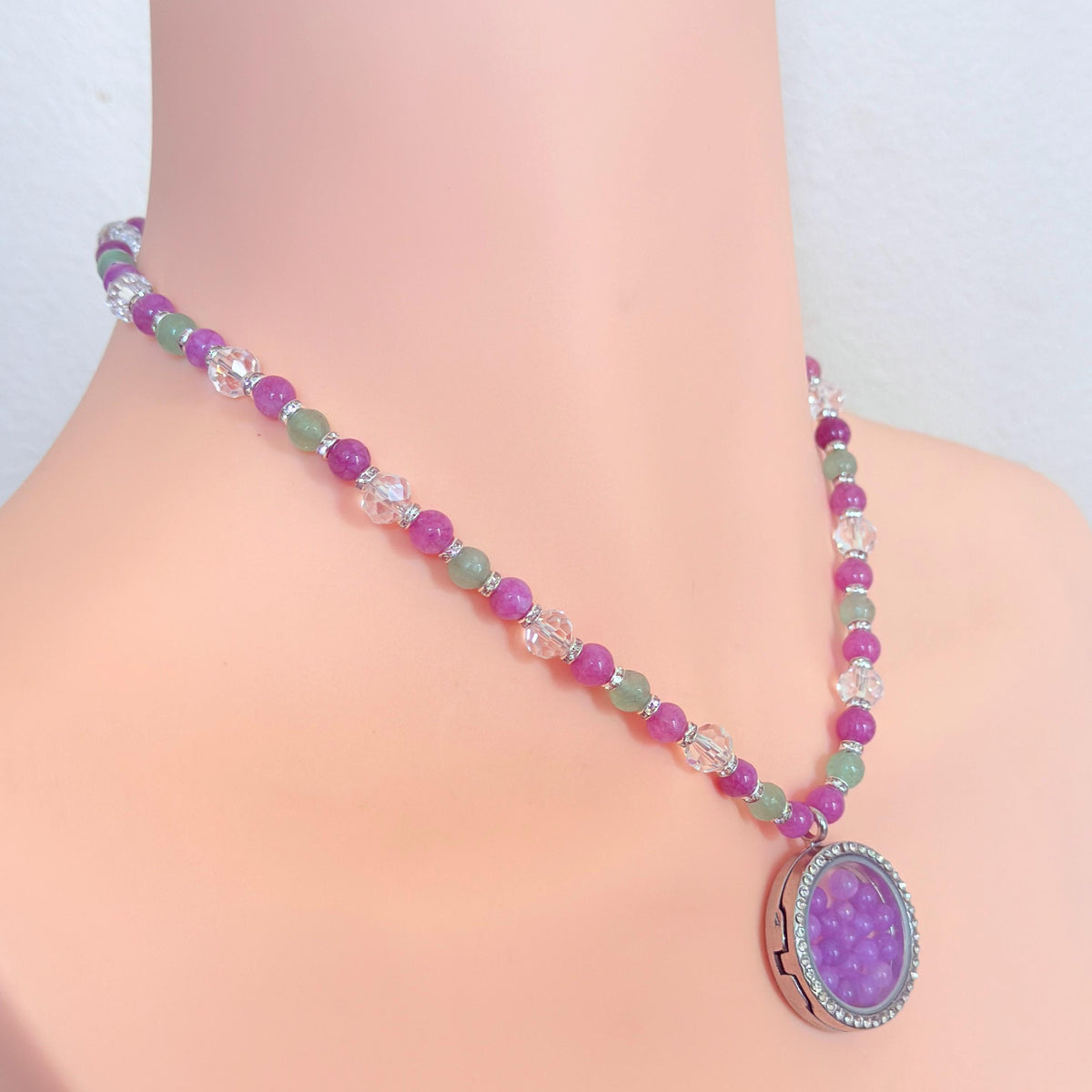 Floating Locket Gemstone Beaded Necklace