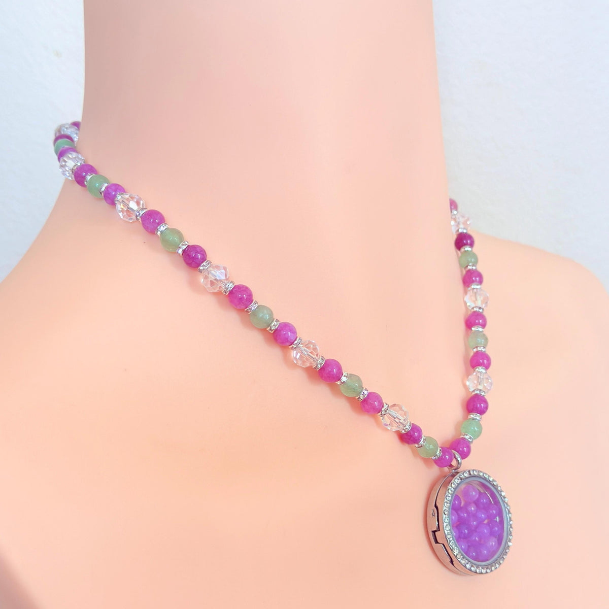 Floating Locket Gemstone Beaded Necklace