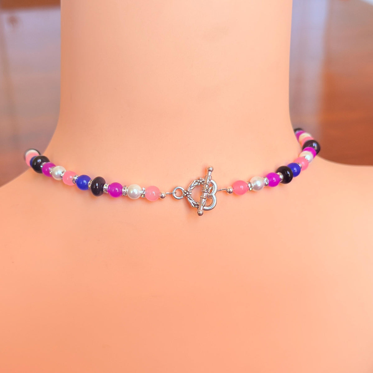 Genderfluid Pride Heart Gemstone LGBTQ Necklace