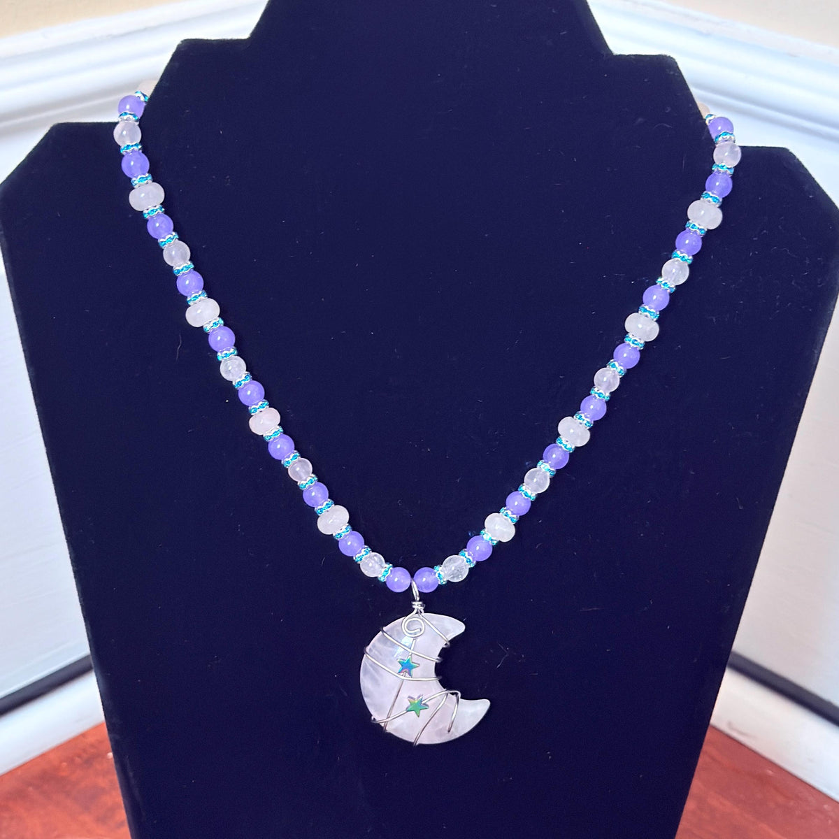 Rose Quartz Wire-Wrapped Crescent Moon Necklace - “Celestial Blush”