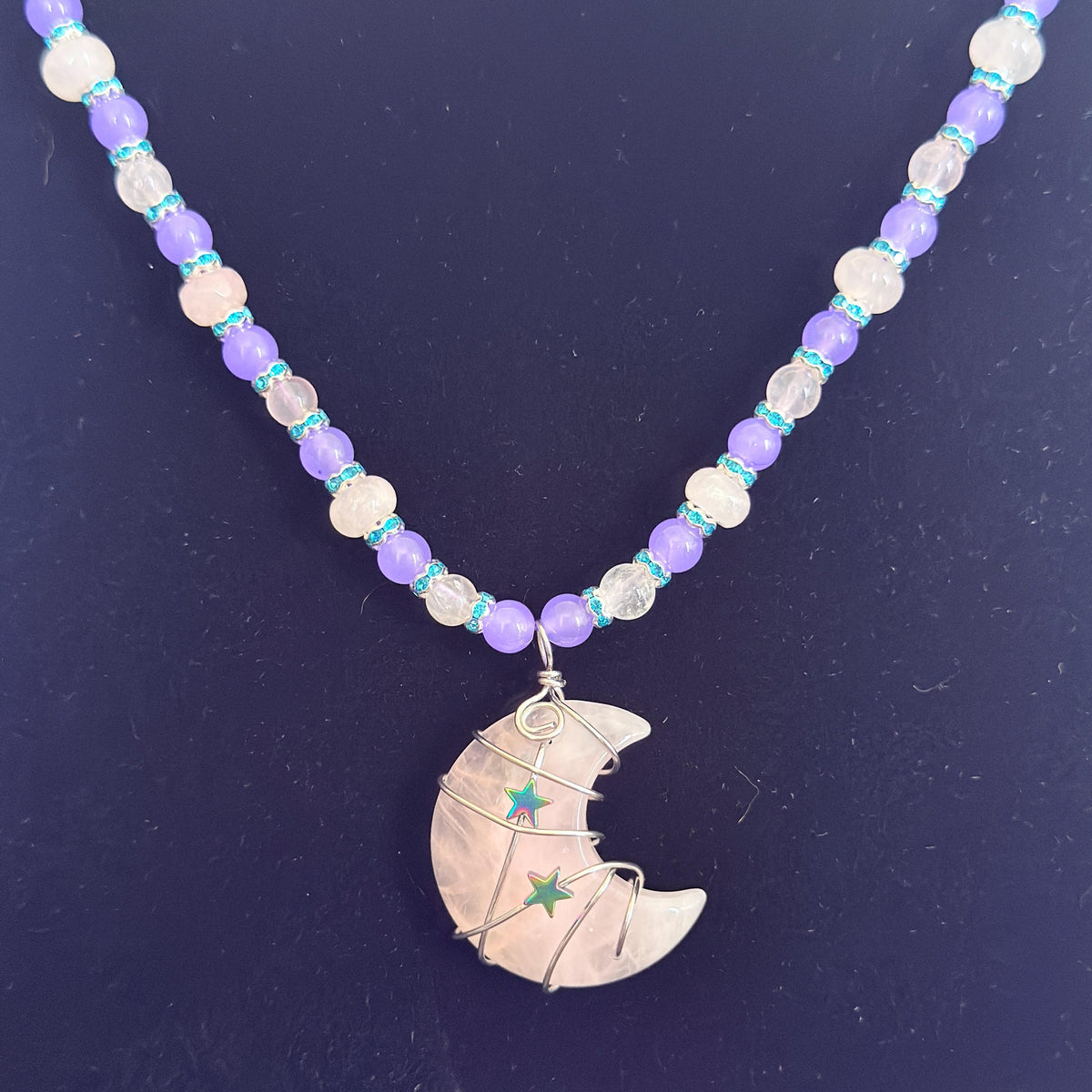 Rose Quartz Wire-Wrapped Crescent Moon Necklace - “Celestial Blush”