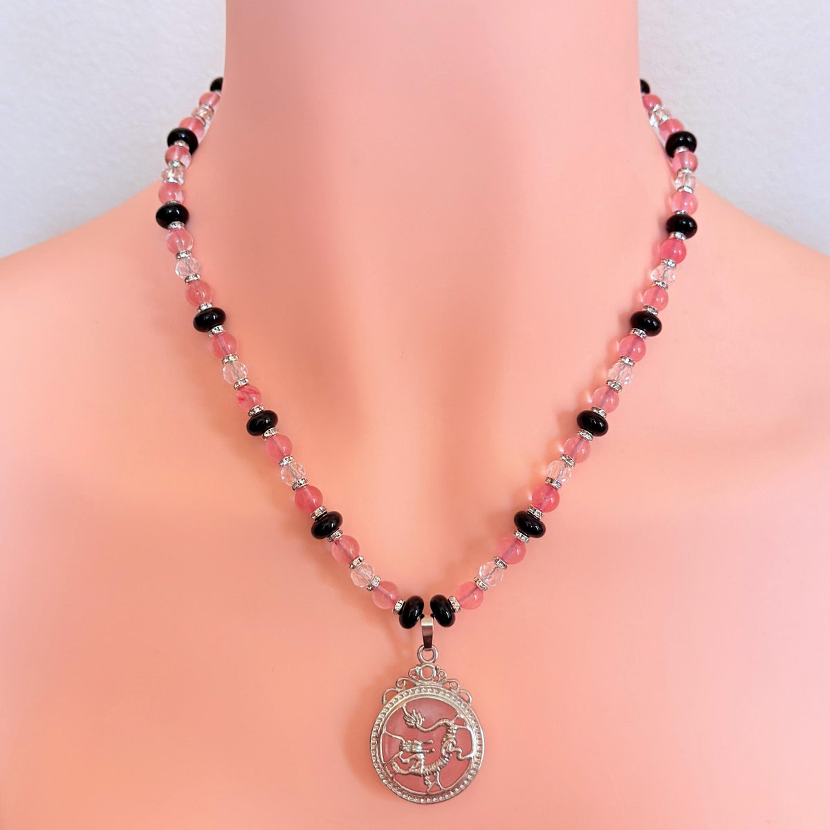Dragon Pendant Quartz Stone Gemstone Beaded Necklace