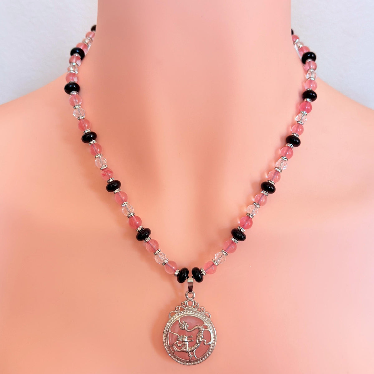 Dragon Pendant Quartz Stone Gemstone Beaded Necklace