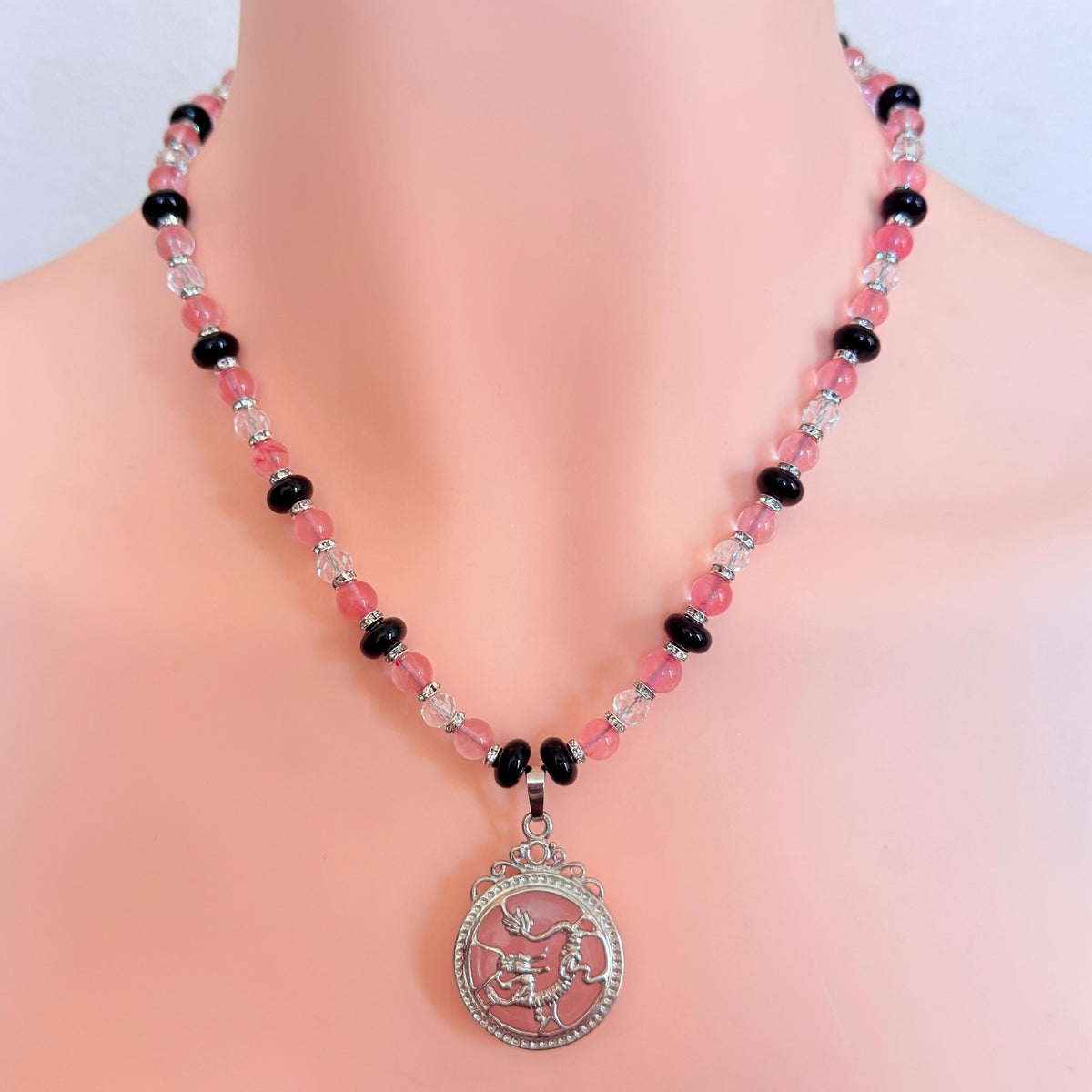 Dragon Pendant Quartz Stone Gemstone Beaded Necklace
