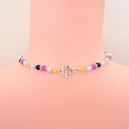 Nonbinary Pride Heart LGBTQ Gemstone Beaded Necklace